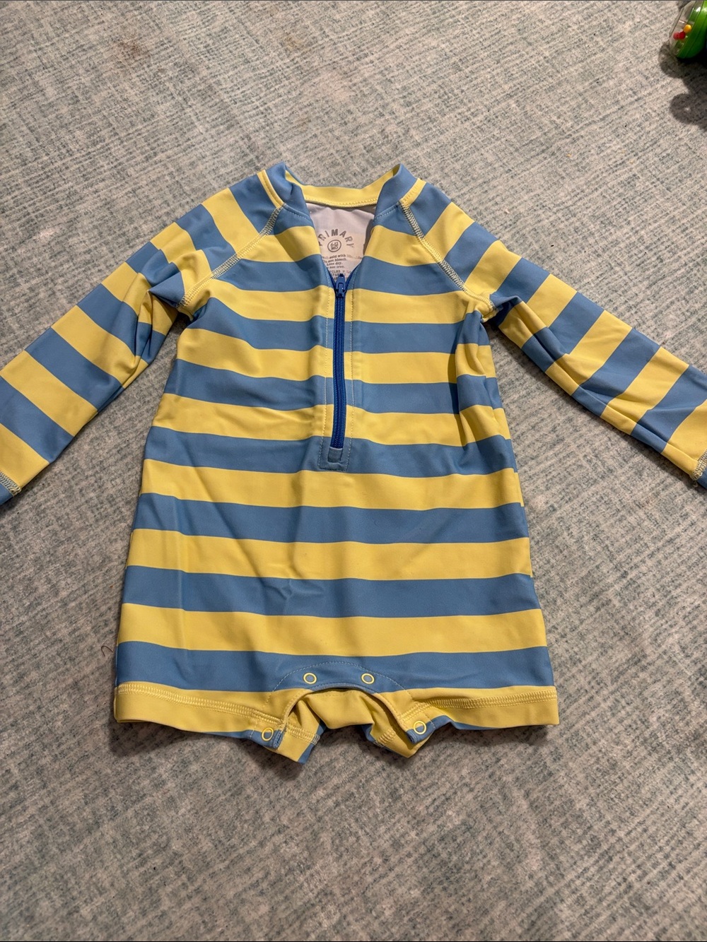Primary Kids Long-Sleeve Stripe Swim Romper - Yellow & Light Blue